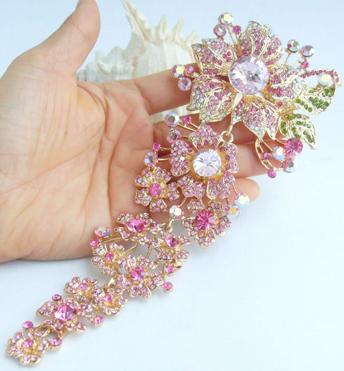 Sindary 7.28" Stylish Long Orchid Flower Large Brooch for Women Pin Austrian Crystal BZ4704...