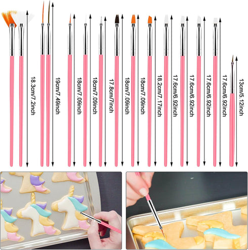 15pcs Cake Painting Brushes, Cake Decorating Brushes Kit Food Safe Paint Brush Tools,Fondant Sugar Cookie Painting Brushes Supplies for Cookie Cak...