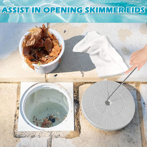 2PCS Swimming Pool Skimmer Basket Handle, Skimmer Basket Hook, Long Stainless Steel Skimmer Lid Lifting Hook for Pool Cleaning and Pool Maintenanc...