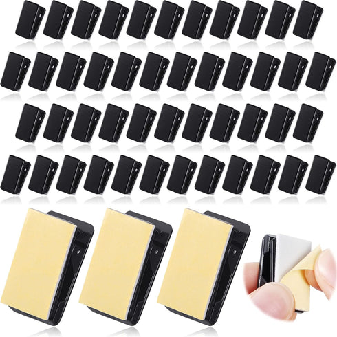 50 Pieces Self Adhesive Clips Adhesive Wall Tapestry Clips Black Plastic Sticky Picture Hanging Clips Poster Spring Clips Double Sided Adhesive Sp...
