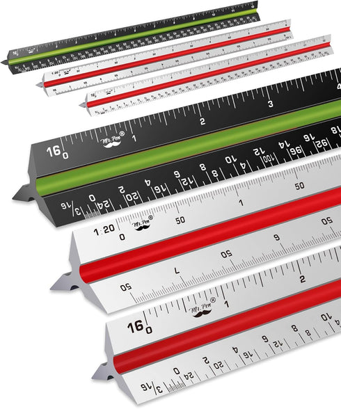 Mr. Pen- Architectural Scale Ruler, 12 Inch, 3 pcs, Engineering Scale Ruler Contractor, Scale Ruler for Blueprints, Architect Ruler, Imperial Scal...
