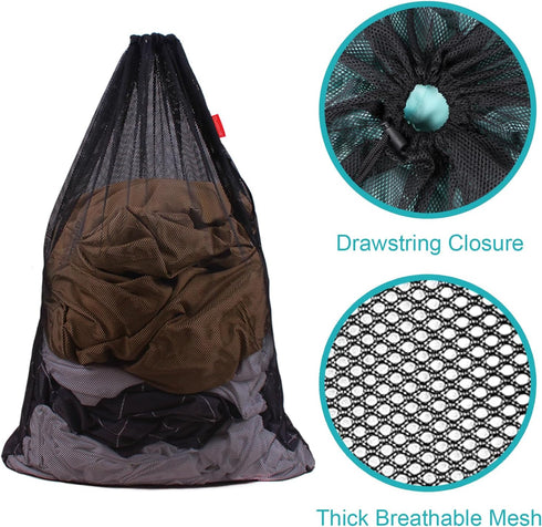 Mesh Laundry Bag Heavy Duty Drawstring Bag, Factories, College, Dorm, Travel and Apartment Dwellers, 24 x 36 Inches, 2 Pack, Black...
