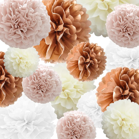 Tissue Paper Pompoms Paper Flower 22 Pcs Dusty Pink,Rose Gold,Ivory,White Paper Flower Ball for Birthday Bachelorette Wedding Baby Shower Bridal S...