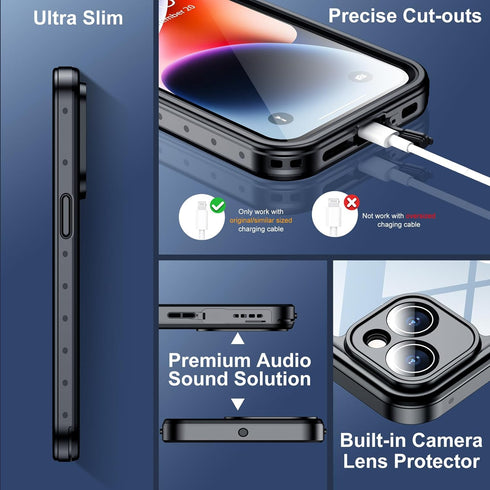 SPIDERCASE for iPhone 14 Case Waterproof, Built-in Lens & Screen Protector, Full Heavy Duty Protection, 12FT Military Shockproof, Dustproof, Anti-...