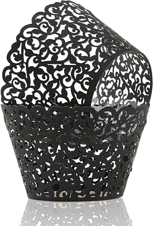 KPOSIYA Pack of 120 Cupcake Wrappers Artistic Bake Cake Paper Cups Vine Designed Laser Cut Cupcake Wraps Baking Cup Muffin Case Trays for Wedding ...