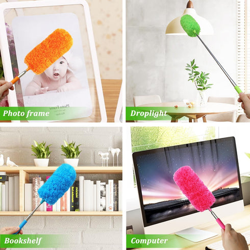 4 Pcs Washable Microfiber Feather Duster, with Extendable Pole and Bendable Head, Microfibre Cleaning Tool for Cleaning Office, Car, Computer, Fur...