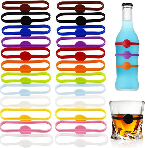 Stretchable Drink Markers 24pcs, Wine Glass Markers, Drink Identifiers for Glasses Cup, Beer Bottle, Mug, Jar, Cocktail Glass, Drink Labels for Pa...