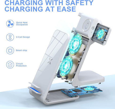 Wireless Charging Station, 3 in 1 Wireless Charger Stand, Fast Wireless Charging (White)......