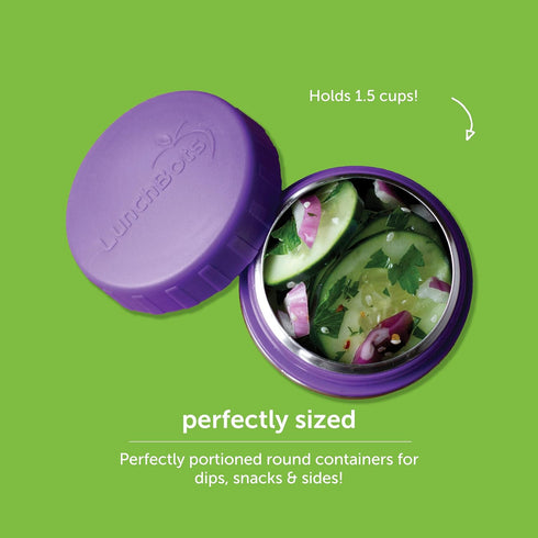 LunchBots Rounds Leak Proof 4 oz. Stainless Snack Container Jar, Set of 2, Purple Lids...