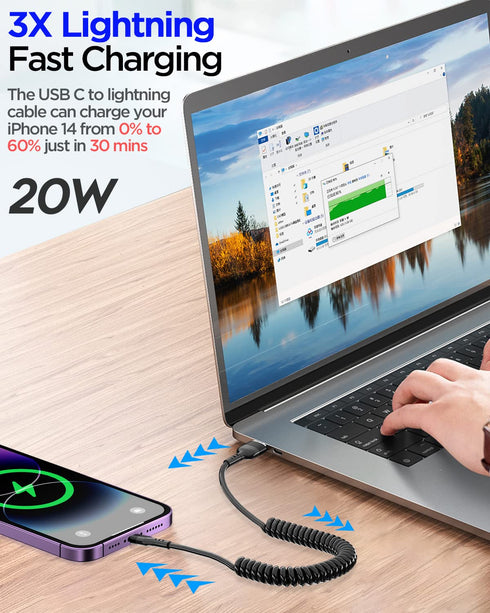 AICase Coiled Lightning Cable for Car 2 Pack, Coil iPhone Charger Cable Compatible with iPhone 14 Pro Max/13 pro max/12 Pro/12/11/XS/XS Max/XR/X/8...