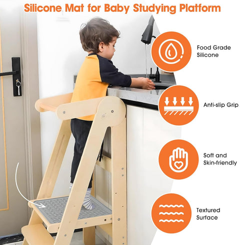 Baby Silicone Mat for Studying Platform,Standing High Chair Mats for Kids,Boys and Girls Kitchen Stool Non-Slip Pad,Keep Safe,Easy to Clean,Foldab...