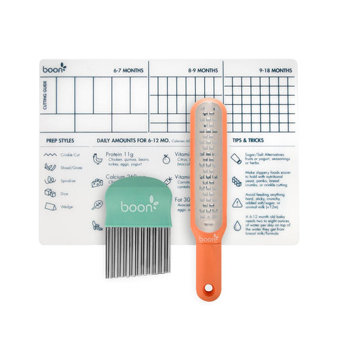 Boon DIVVY Baby Solid Food Prep Starter Kit - Includes 11x14 Silicone Placemat, Grater, and Crinkle Cutter - Baby Feeding Set - Baby Food Cutting ...