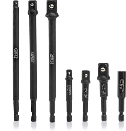 NEIKO 00254A Impact Socket Adapter and Magnetic Bit Holder, 7-Piece Set, 1/4" Hex Shank with 1/4, 3/8, 1/2-Inch Drive, Socket Adapter Extension Se...