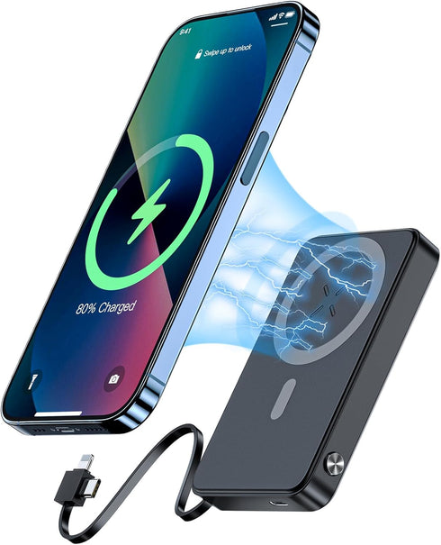 HUOTO Magnetic Power Bank,10000mAh Wireless Portable Charger USB C Cords Battery Pack Fast Charging for Phones, 22.5W PD Fast Charging Battery Pac...