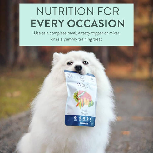 Woof - Air Dried Dog Food, Dog Food Toppers for Dry Food, High Protein, Natural Dog Food, Limited Ingredient Recipe Dry Dog Food, Beef, 3.5 oz...