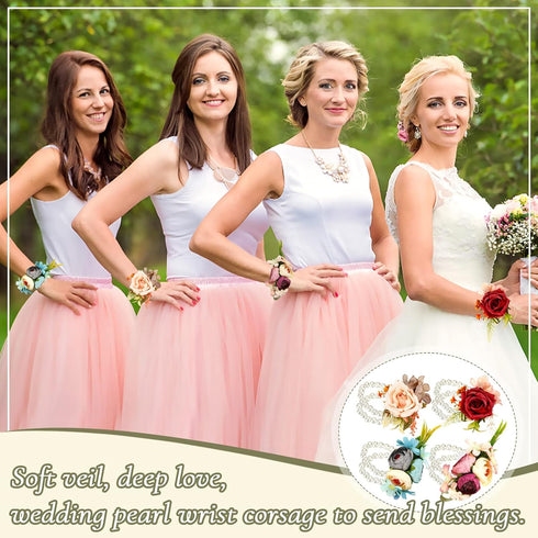 Corsage Wristlet Band 16 Pcs Elastic Pearl Bracelet Wrist Corsage Bracelets DIY Flower Bracelet with Storage Box for Bride Prom Accessories Weddin...