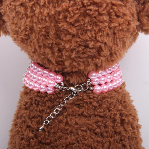 3 Rows Dog Cat Pearls Necklace Collar with Bling Accessories Pet Puppy Jewelry for Female Dogs Cats Small Medium (Pink, Medium)...