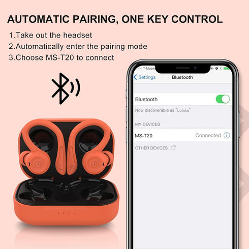 Orange Over Ear Wireless Earbuds with Earhooks Running Bluetooth Earbuds with ear hook Waterproof Small Earphones in Ear Headphones Noise Cancelli...