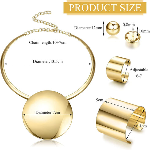 Sanfenly Statement Chunky Jewelry Set Choker Earrings Bracelet Ring Gold Silver Plated Round Pendant Necklace Nigerian Costume Party African Jewel...