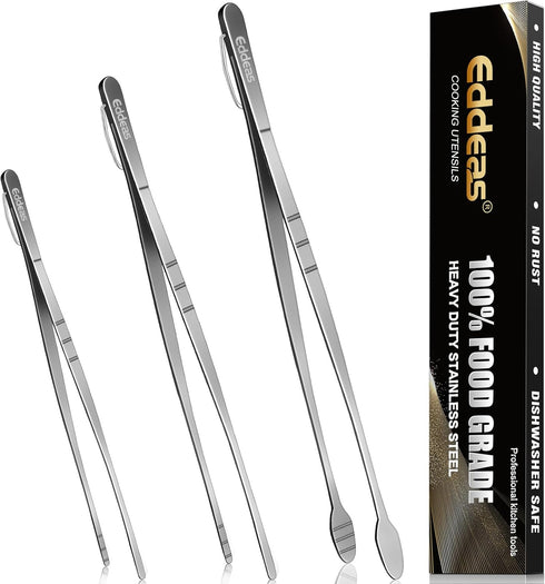 Kitchen Tweezers Tongs, Cooking Tweezers Stainless Steel - 3 Size 12'' 10'' & 8 inch Ideal for Meat, pasta, plating and pinching delicate small pi...