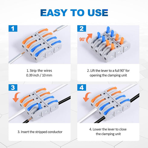 Lever Wire Connectors, HTCELLE 60-Piece Quick Connect Electrical Splicing Kit for Compact Inline Terminals - 28-12 AWG, 1 in 1 out...