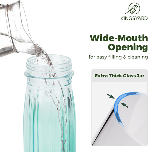 Kingsyard Bird Water Feeder, 16 Oz Glass Bird Water Dispenser Bird Waterer with Metal Hanging for Garden Yard Outside Decoration, Green...