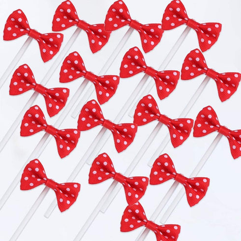 NMAS Bowknot Cupcake Topper 20 PCS Red with Dots, Children's Birthday Baby Shower Party Bow Dots Cupcake Toppers Cake Decoration Supplies...