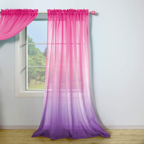 Pink and Purple Curtains for Girls Bedroom Decor Set 1 Single Panel Pocket Window Voile Pastel Sheer Ombre Rainbow Curtain for Kid Room Decoration...