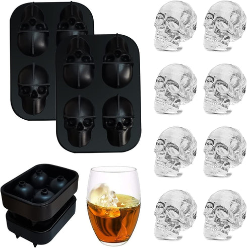 Skull Ice Cube Maker Tray 3D Silicone Ice Skull Maker for Christmas Halloween Whiskey Cocktails Juice (Black)...