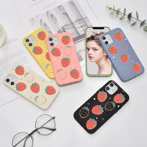 JOYLAND Cartoon White Strawberry Phone Case for iPhone XR Cute Fruit Girls Women Cover Soft Liquid Silicone Rubber Shockproof Reinforced Corner Bu...