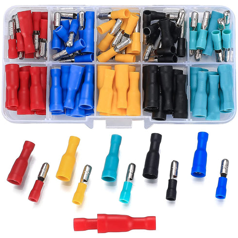 100 Pcs Bullet Connectors Kit, Insulated Bullet Connectors Terminals Female and Male, Electrical Marine Bullet Crimp Automotive Wire Connectors Te...