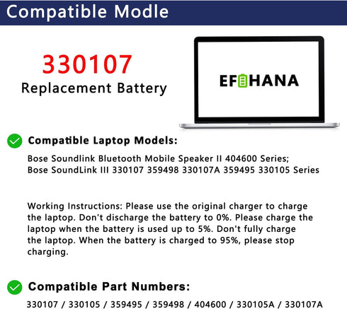 330107 11.1V Speaker Battery Replacement for Bose Soundlink Bluetooth Mobile Speaker II 404600 SoundLink III 330105 359498 330107A 359495 330105 S...