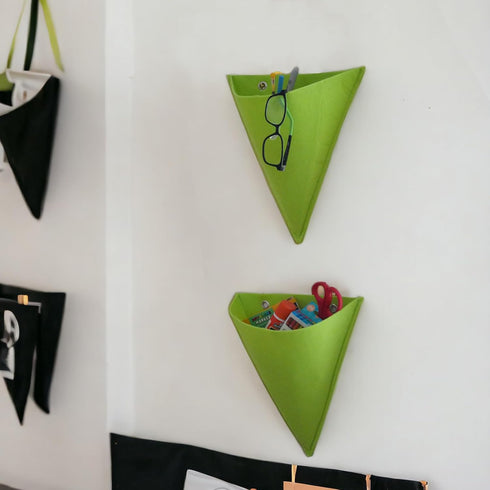 Pack of 6 Green Triangle Felt Wall Hanging Planters - 10" x 12" - Versatile & Eco-Friendly Wall, Vertical, and Hanging Planters for Outdoor & Indo...