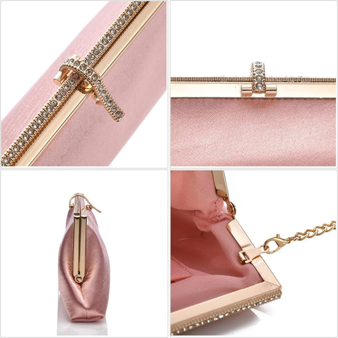 Luxury Satin Classic Evening Clutch Bag with Elegant Rhinestone Bling Crossbody Bag for wedding bridal graduation prom...
