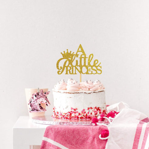 A Little Princess with Crown Cake Topper Gold Glitter Baby Birthday Party - Baby Shower, Gender Reveal Party Decoration...