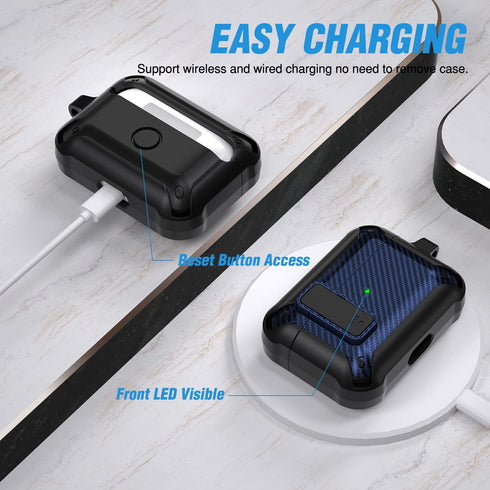 Valkit Compatible Airpods Pro Case with Lock Clip, Carbon Fiber Texture Air Pod Pro Case Cover with Keychain for Men Women Cool AirPod Pro Shockpr...