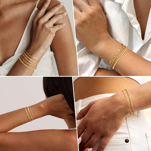 adoyi Gold Bracelets for Women, 14K Gold Plated Bracelet Stack Set Adjustable Stackable Bracelets Paperclip Chain Cuban Link Layered Waterproof Go...