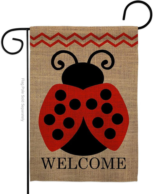 Welcome Ladybug Burlap Garden Flag - Friends Bugs & Frogs Butterfly Ladybugs Dragonfly Bee Springtime Insect Natural Wildlife - Yard Decorations H...