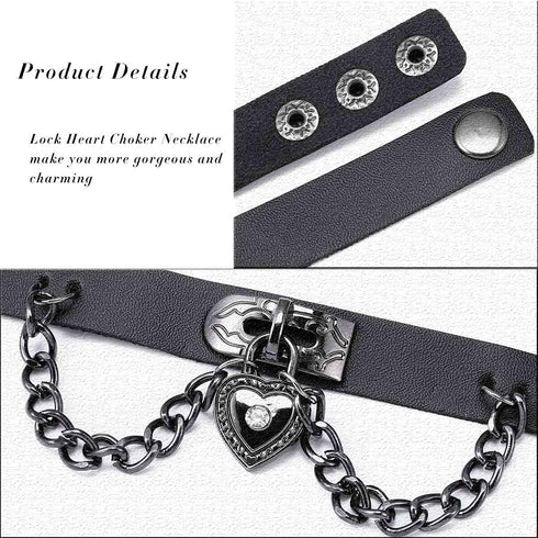 Olbye Lock Heart Choker Necklace Short Black Leather Necklace Punk PU Collar Necklaces Cosplay Necklace Link Chain Gothic Necklace Jewelry for Wom...
