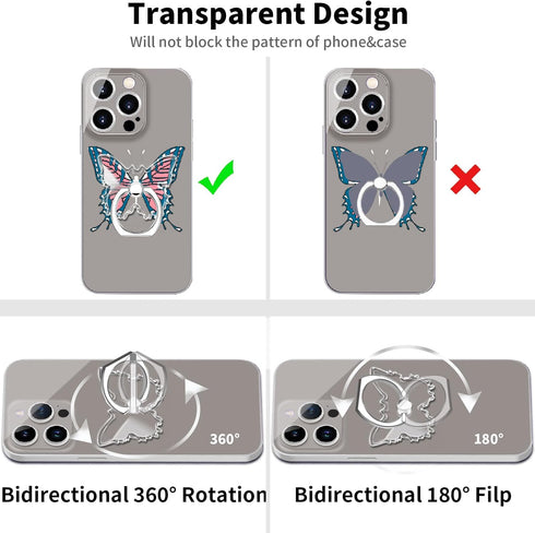 Transparent Clear Butterfly Phone Ring Grips Holder, Finger Ring Stand for Cell Phone Tablet Case...