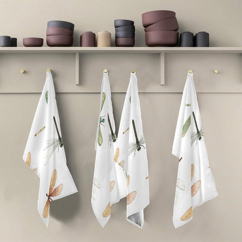 Qilmy Kitchen Dish & Tea Towel Dragonfly Reusable Cloths for Cooking and Drying Dishes for Home Kitchen Cleaning, 28x18in-4 PCS...
