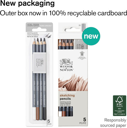 Winsor & Newton Studio Collection Artist Pencils, Sketching Pencils, Set of 5...