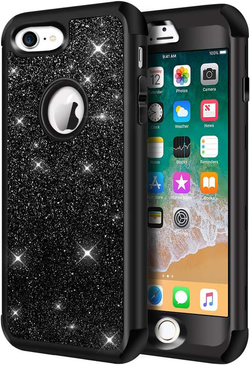 Hython Designed for iPhone 8, iPhone 7 Case, Heavy Duty Full-Body Defender Protective Case Bling Glitter Sparkle Hard Shell Hybrid Shockproof Rubb...