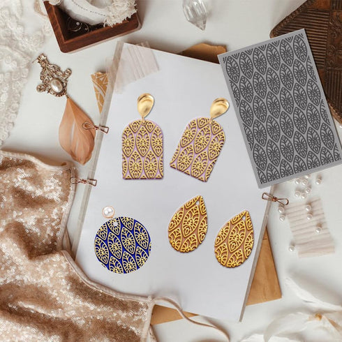 CHGCRAFT Polymer Clay Texture Sheets Retro Pattern Texture Stamp Clear Clay Texture Sheets Polymer Clay Texture Mat Flower Pattern Pad for Making ...