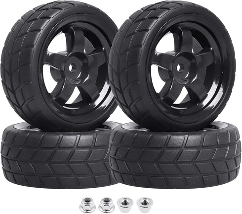 12mm Hex Wheel Rims & Rubber Tires with Foam Inserts for RC 1/10 On-Road Touring Car, Set of 4...