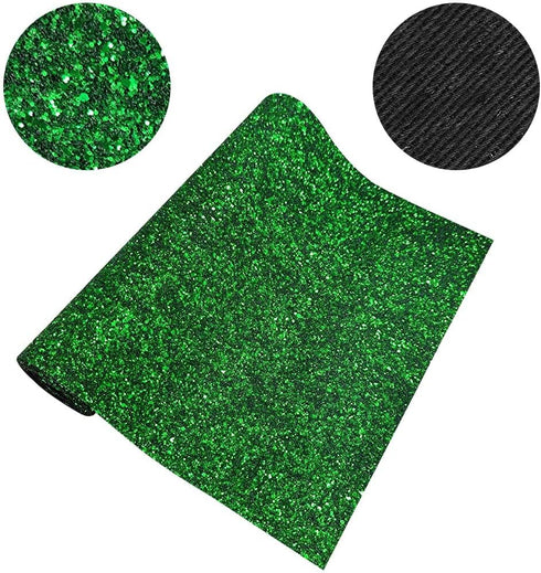 Solid Color Chunky Glitter Faux Leather Roll 12 x 53 Inch Sparkle Synthetic Sewing Fabric for Hair Bows Jewlery Making DIY Accessories (Green)...