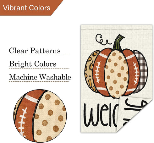 Louise Maelys Welcome Fall Garden Flag 12x18 Double Sided, Small Burlap Autumn Pumpkin Football Garden Flag Fall Thanksgiving Outside Outdoor Hous...