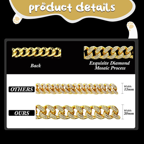 LEIFIDE Dog Chain Collar Gold 20 mm Wide Diamond Collar Large Dog Necklace Metal Pet Crystal Collar Jewelry Accessories for Medium Large Dogs(18 I...