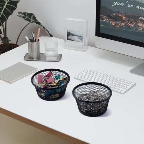 SLSON 6Pack Paper Clip Holder Wire Mesh Paperclip Dish Holders Desktop Round Paper Clip Dispenser for Desk Office Organizer Accessories,Black...