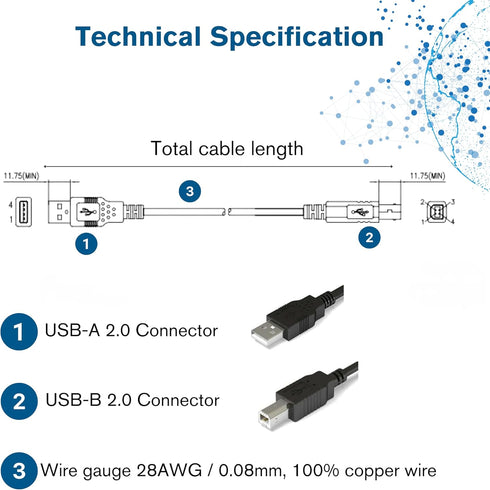 C2G 28102 USB Cable - USB 2.0 A Male to B Male Cable for Printers, Scanners, Brother, Canon, Dell, Epson, HP and more, Black (6.6 Feet, 2 Meters)...